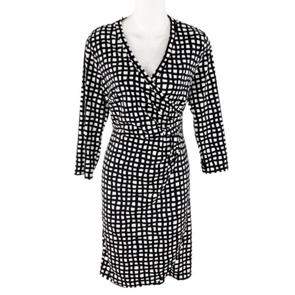 The Limited black square print faux wrap dress